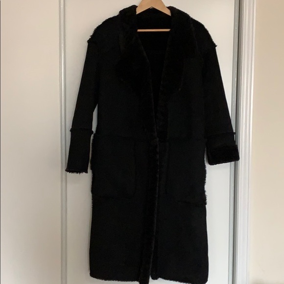 Pre Owned Zara Black Coat 2 side Suede & Furry XS - Picture 1 of 7